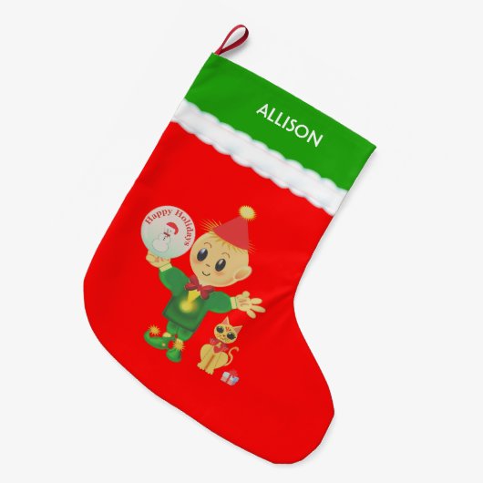 Süßer Elf Großer Weihnachtsstrumpf (Vorderansicht (hängend))