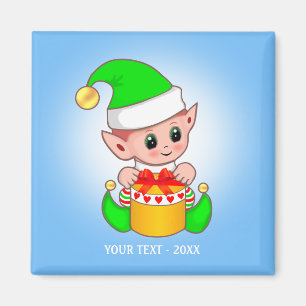 Süßer Elf & Ihr Text auf Hellblau Magnet