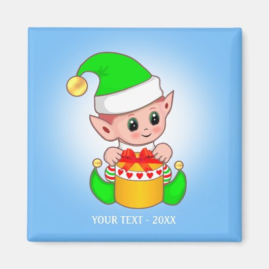 Süßer Elf & Ihr Text auf Hellblau Magnet (Vorne)