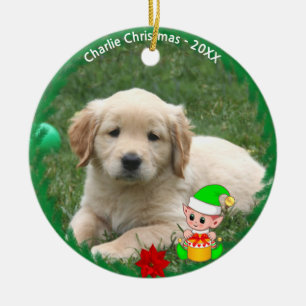 Süßer Elf & individuelles Golden Retriever Welpen- Keramik Ornament