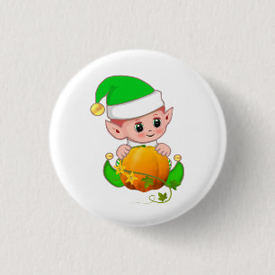 Süßer Elf mit Kürbis Button