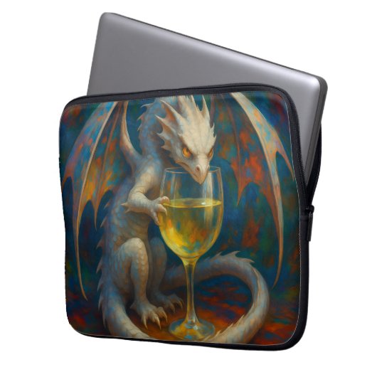 Süßer Elfenbeing-Drache & Weißwein-Fantasy-Kunst Laptopschutzhülle (Vorderseite Links)