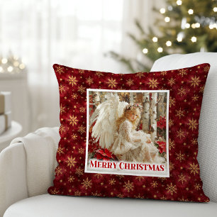 Süßer Engel Poinsettia Rot Gold Kinderzimmer Weihn Kissen