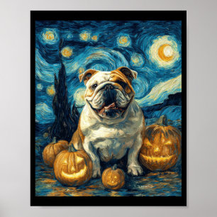 Süßer English Bulldog Hund Halloween Jack O Lanter Poster