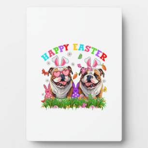 Süßer English Bulldog Hund & Hasenohren Eier Frohe Fotoplatte