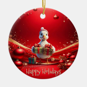 Süßer Enten-Weihnachtsbaumschmuck Keramik Ornament