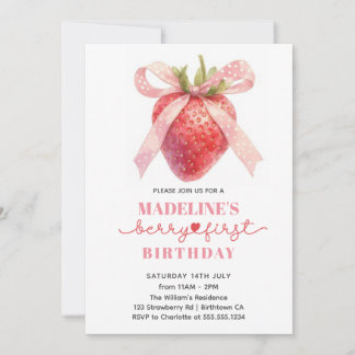 Süßer Erdbeeren erster Mädchen-Geburtstag Einladung
