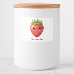 Süßer Erdbeeren-Kawaii-Monogramm Lebensmitteletikett