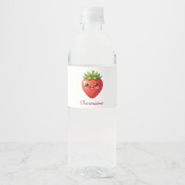 Süßer Erdbeeren-Kawaii-Monogramm Wasserflaschenetikett