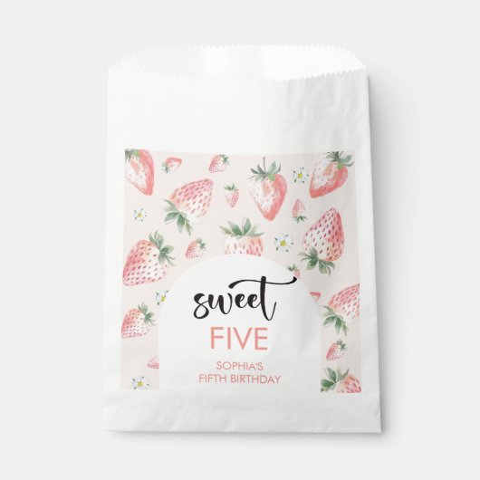 Süßer Erdbeeren-Kindergeburtstag Geschenktütchen (Vorderseite)