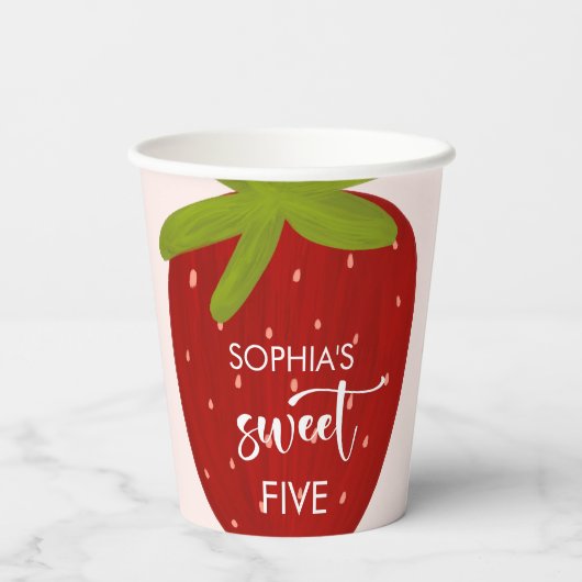 Süßer Erdbeeren-Kindergeburtstag Pappbecher (Rückseite)