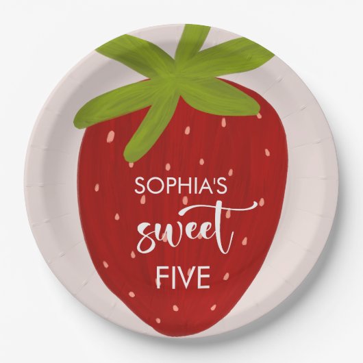 Süßer Erdbeeren-Kindergeburtstag Pappteller (Vorderseite)