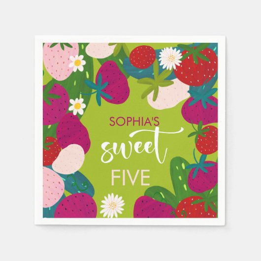 Süßer Erdbeeren-Kindergeburtstag Serviette (Vorderseite)