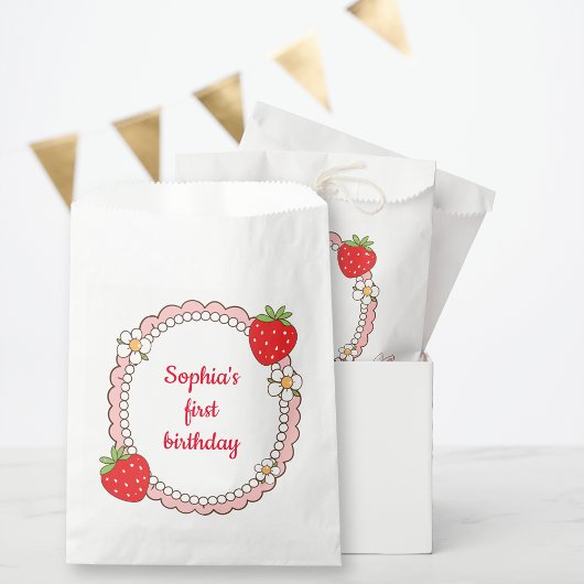 Süßer Erdbeeren-Rahmen Geburtstag Geschenktütchen