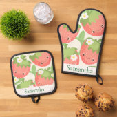 Süßer Erdbeergarten Ofenhandschuh & Topflappen-Set (Oben Unten)