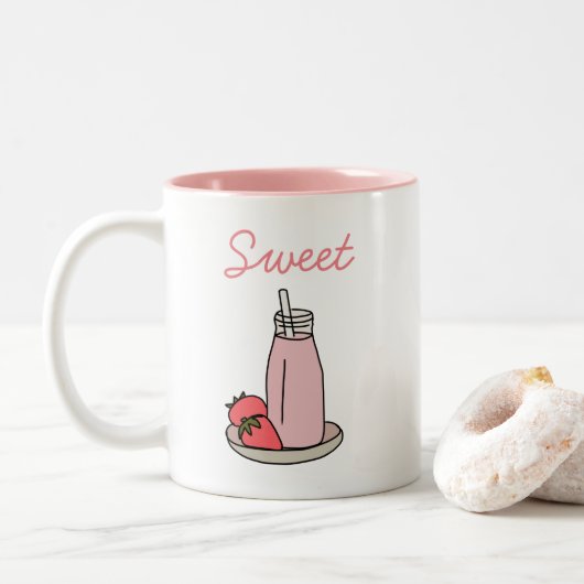 Süßer Erdbeermilch niedlich rosa Zweifarbige Tasse (Mit Donut)