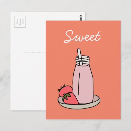 Süßer Erdbeermilch rosa niedlich Postkarte (Vorne/Hinten)
