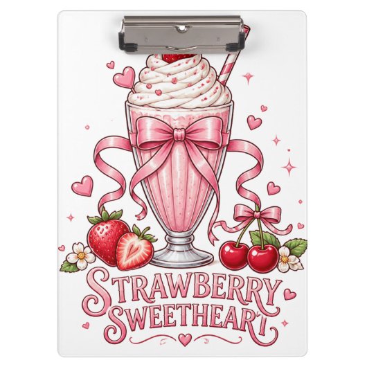 Süßer Erdbeermilchshake Rosa Dessert Klemmbrett (Vorderseite)