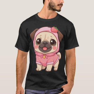 Süßer Erdbeerpug in rosa Kapuzenpullover - Kawaii  T-Shirt