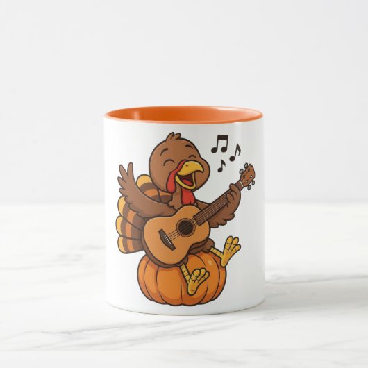 Süßer Erntedank-Truthahn mit Gitarre Tasse (Zentrum)