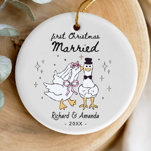 Süßer erster Weihnachten verheiratet alberner Gans Keramik Ornament