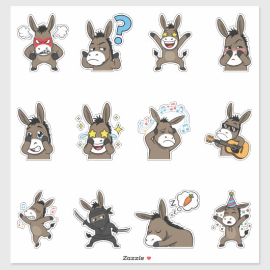 Süßer Esel-Emoji-Sticker-Pack Aufkleber (Blatt)