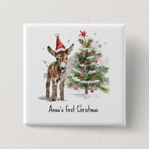 Süßer Esel erstes Weihnachten, individuell Button