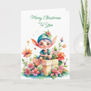Süßer fantastischer Wasserfarben-Weihnachtself Karte