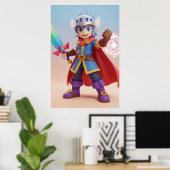 Süßer Fantasy-Held-Ritter-Kunstposter Poster (Heimbüro)
