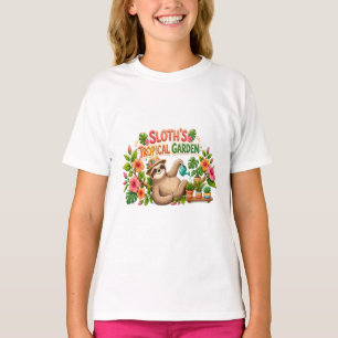 Süßer Faultier bewässert Pflanzen Tropischer Garte T-Shirt