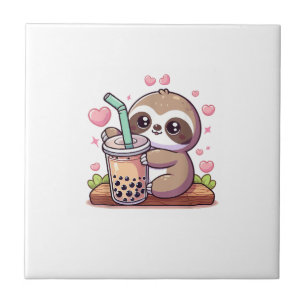 Süßer Faultier-Boba-Blasen-Milchtee Kawaii Frauen Fliese
