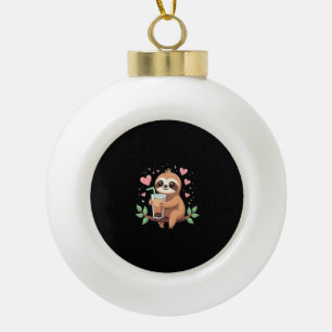 Süßer Faultier-Boba-Blasen-Milchtee Kawaii Frauen Keramik Kugel-Ornament