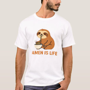 Süßer Faultier, der Ramen isst � Lustiges Noodle-L T-Shirt