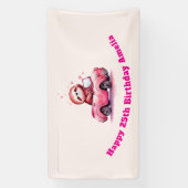 Süßer Faultier fährt ein rosa Cabrio Geburtstag Banner (Vertikal)