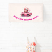Süßer Faultier fährt ein rosa Cabrio Geburtstag Banner (InSitu)