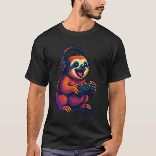 Süßer Faultier-Videospiel-Controller Lustiger Game T-Shirt (Vorderseite)