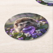 Süßer Februar-Igel mit Amethyst-Herz Runder Pappuntersetzer (Angewinkelt)
