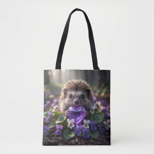 Süßer Februar-Igel mit Amethyst-Herz Tasche (Vorderseite)