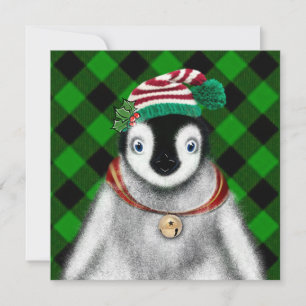 Süßer festlicher Feiertag Pinguin grün-schwarzes K Einladung
