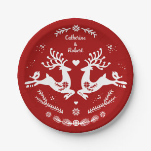 Süßer festlicher skandinavischer Weihnachtshirsch  Pappteller