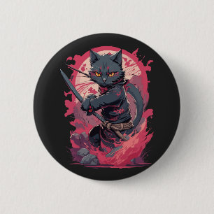 Süßer Feuer-Splash-Schwarzer-Ninja-Katze-Krieger Button