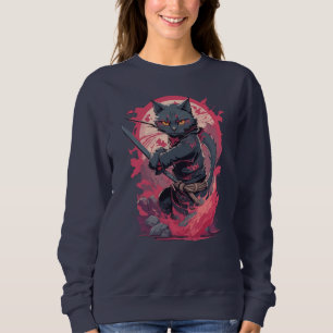Süßer Feuer-Spritz-Schwarzer-Ninja-Katze-Krieger Sweatshirt