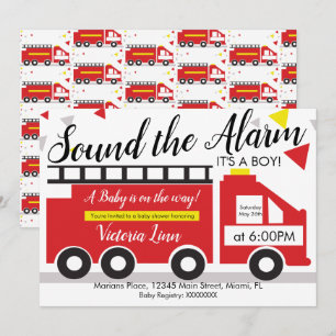 Süßer Feuerwehrauto-Baby-Shower-Konfetti Einladung