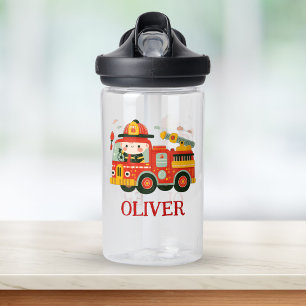 Süßer Feuerwehrwagen und Feuerwehrmann Personalisi Trinkflasche