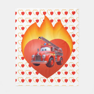 Süßer Feuerwehrwagen Valentinstag Fleecedecke