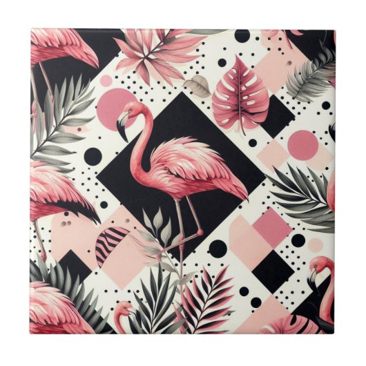 Süßer Flamingo Geometrisch Fliese (Vorderseite)