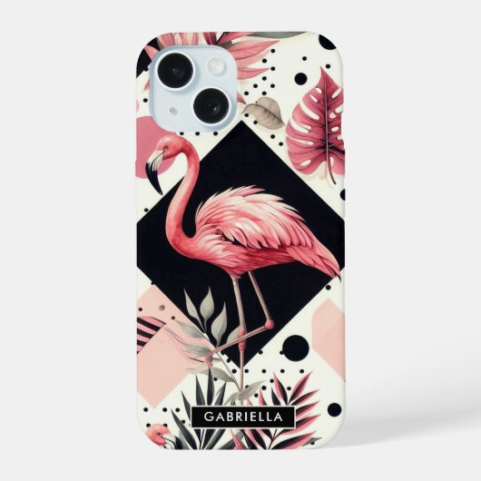 Süßer Flamingo Geometrisch iPhone 15 Hülle (Rückseite)