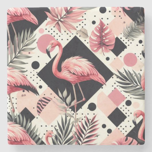 Süßer Flamingo Geometrisch Steinuntersetzer (Vorderseite)