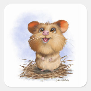 Süßer flauschiger Hamster-Cartoon Quadratischer Aufkleber