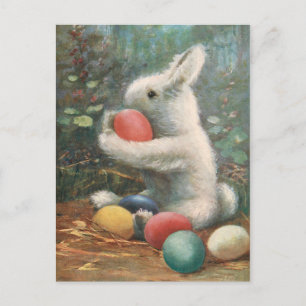 Süßer flauschiger Vintage-Osterhase und gefärbte E Postkarte